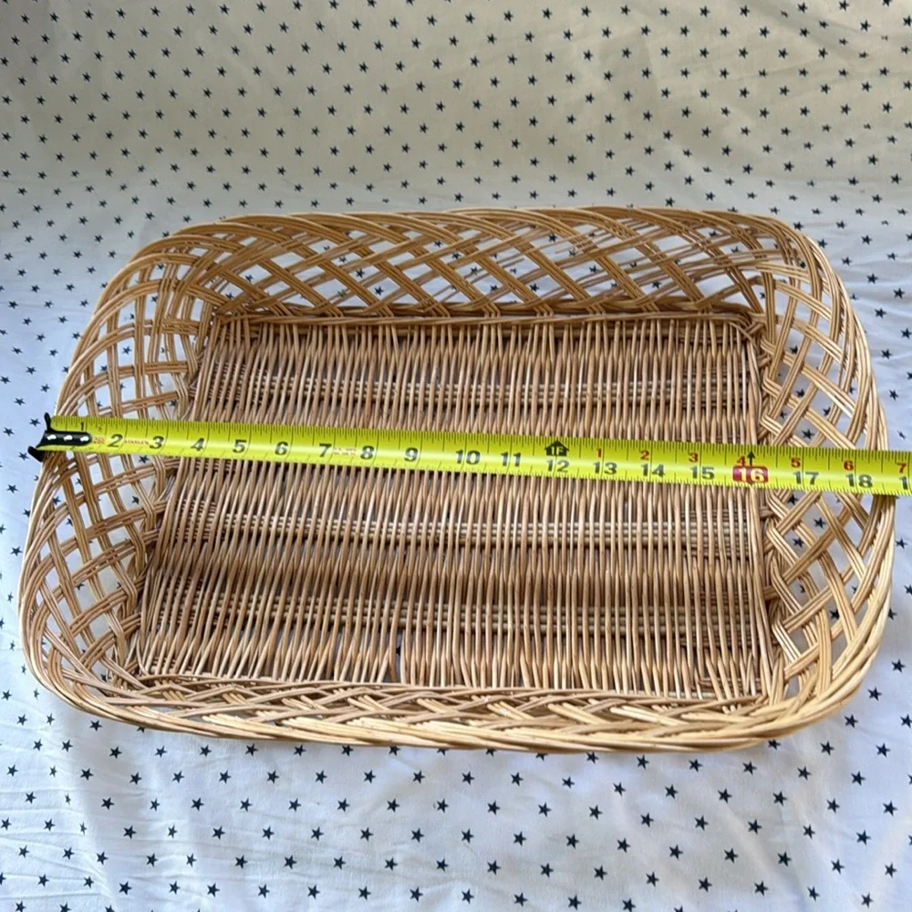 Vintage Wicker Set of 2 Woven Rectangular Baskets / Bread / Fruit Tray Light Tan
